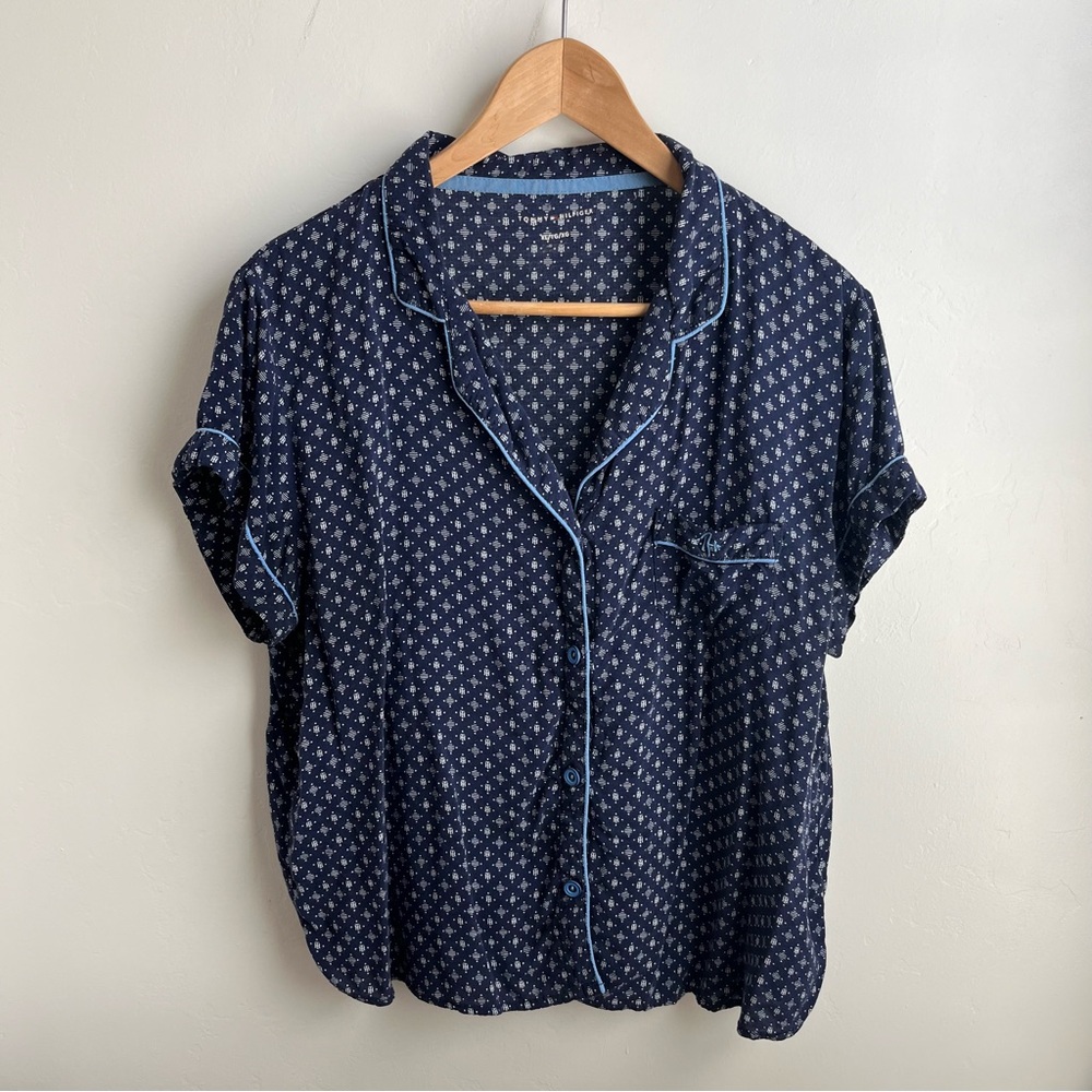 Tommy Hilfiger Pajama Top Navy and White Print Sz XL